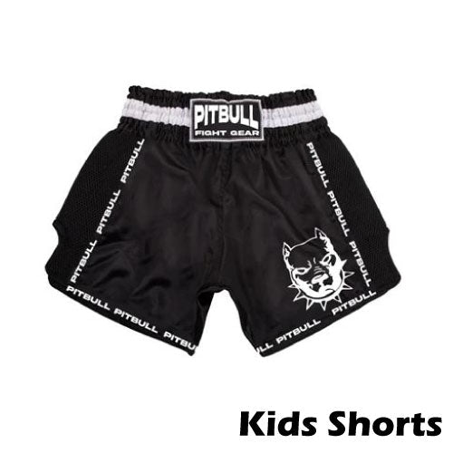 Pitbull Muay Thai Shorts 6 Pitbull Kids Retro Muay Thai Shorts - Black/White