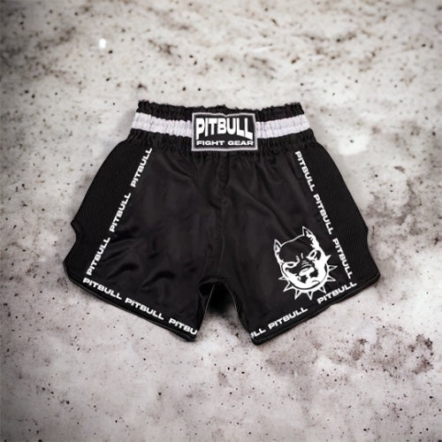 Pitbull Muay Thai Shorts Pitbull Kids Retro Muay Thai Shorts - Black/White